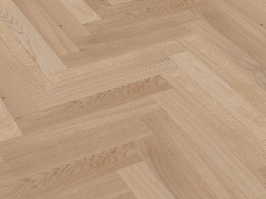 Engineered Oak Herringbone, 95x570mm, Light Brown Pure Matt Lacquered