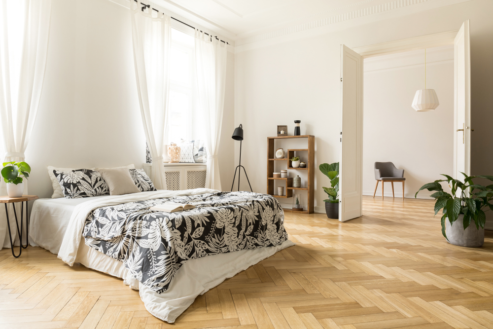 herringbone pattern bedroom flooring